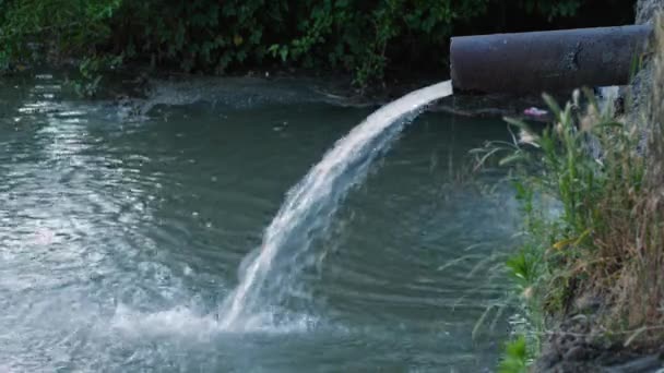 Tubo Esgoto Polui Meio Ambiente Descarga Águas Residuais Para Rio — Vídeo de Stock