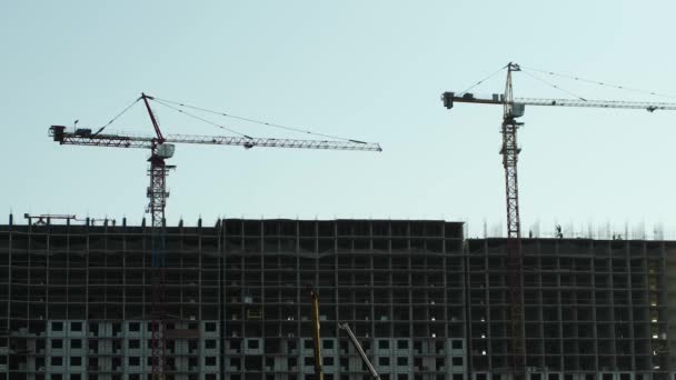 Construction High Rise Building Construction Site Movement Cranes People Concept — Stok Video