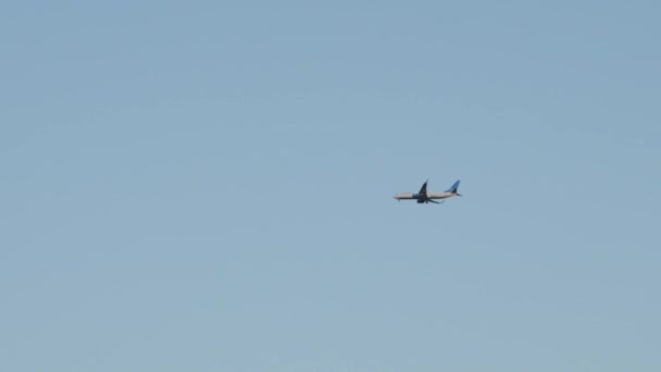 Niş Takımlı Uçak Mavi Gökyüzünün Arka Planına Doğru Sinekleri Salıyor — Stok video