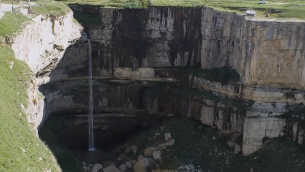 Duas Cachoeiras Altas Entre Paredes Pedra Cachoeira Tobot Sem Nome — Vídeo de Stock