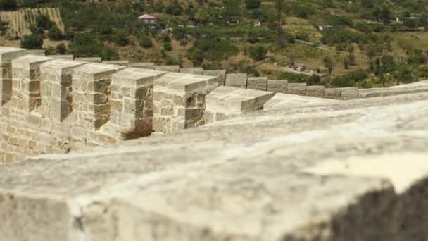 Parede Pedra Castelo Medieval Viagem Lugares Históricos Fortaleza Naryn Kala — Vídeo de Stock