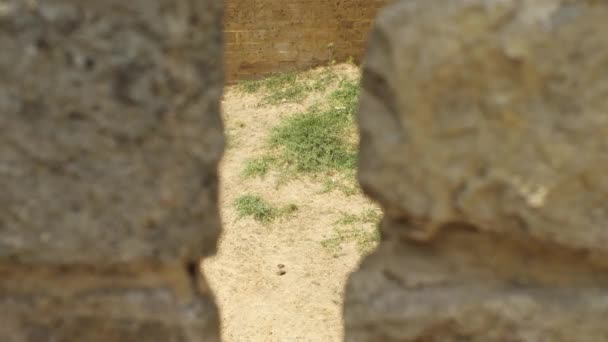 Blick Auf Die Steinmauer Der Burg Durch Die Bogenlöcher Reise — Stockvideo