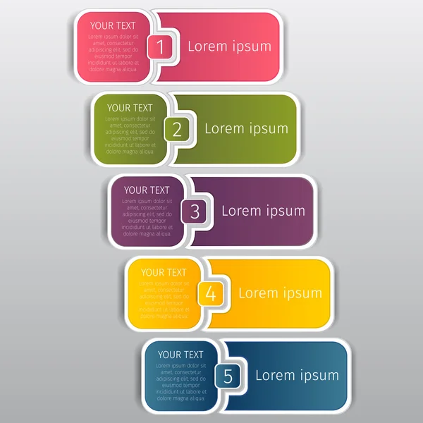 Les carrés colorisent les bannières web graphiques avec des coins arrondis, des numéros de pas et des espaces pour le texte — Image vectorielle