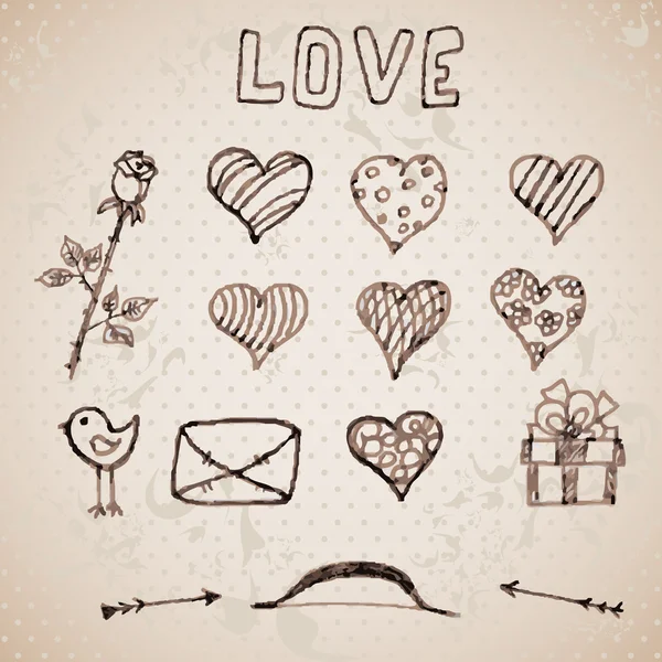 Conjunto de elementos de dibujo a mano para el Día de San Valentín — Vector de stock