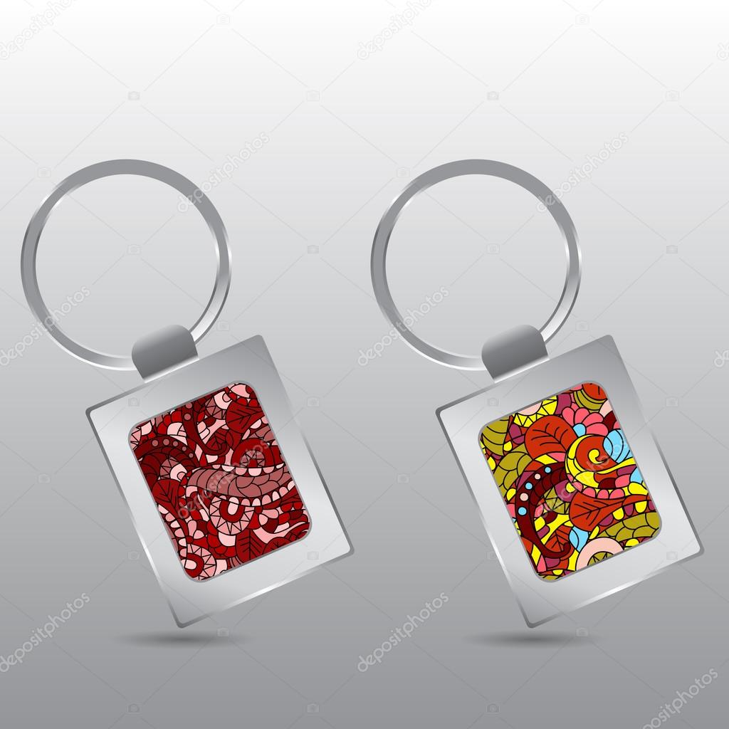 Illustration of trinkets from metal with colorful backgrounds