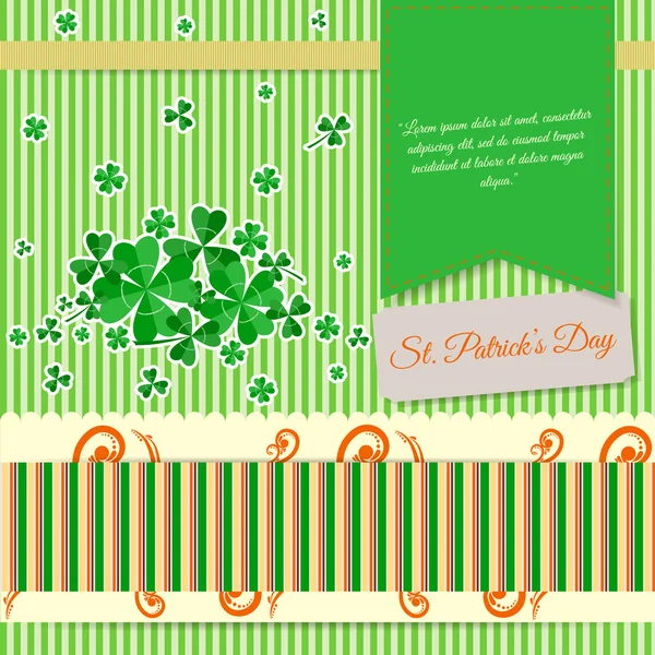 Background St.Patrick's Day in scrapbook style with clover leafs and decorative elements — Stock Vector