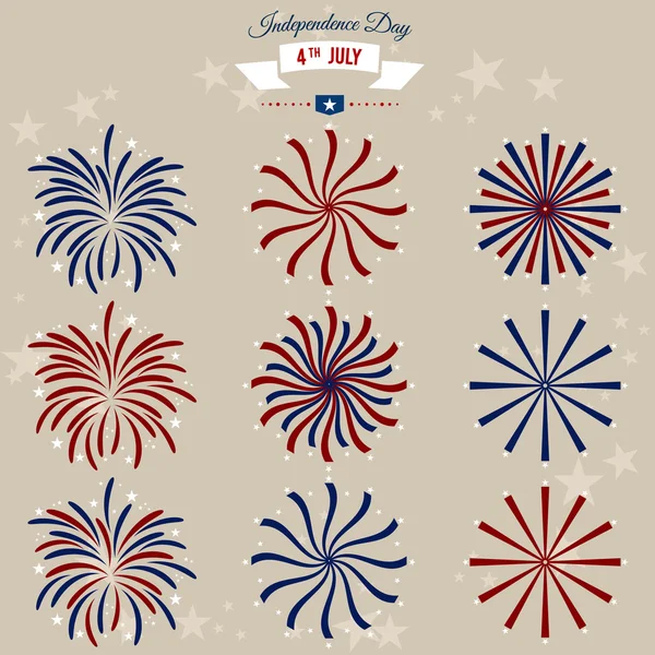 Set of fireworks for Independence Day of America. Vector — Stock Vector