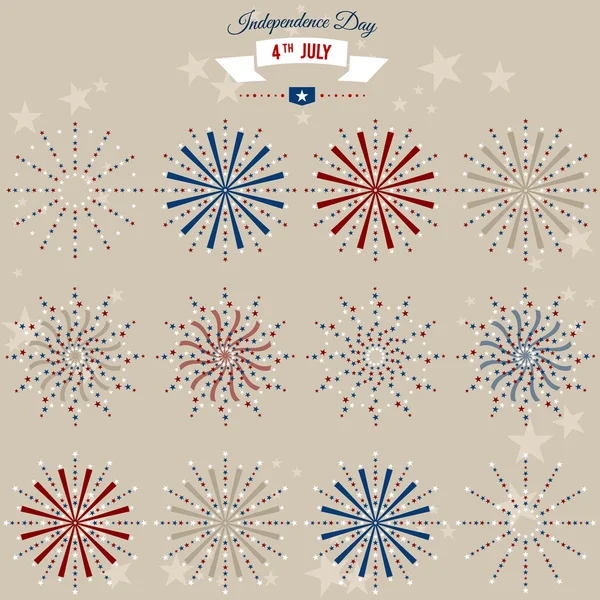 Set of fireworks for Independence Day of America. Vector — Stock Vector