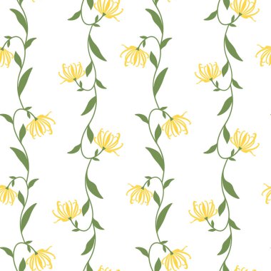 Ylang Ylang ya da Cananga şubeleriyle kusursuz dikey çizgili desen. Tekstil, Duvar Kağıdı, Arkaplan, Paket Kağıtları, Koleksiyon Defteri, Ev Dekorasyonu, Görüntü