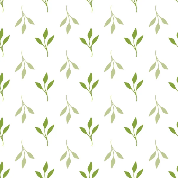 Безшовний візерунок текстури з зеленим листям на білому тлі. Векторний фон для весни, літній стиль Тканина, шпалери, скрапбукінг — стоковий вектор