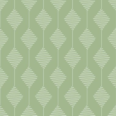 Bağlı Karalanmış Elmaslarla Vektör Geometrik Deseni. Laurel Yeşil Arkaplanda Beyaz Elmasların Kusursuz Çizgileri.