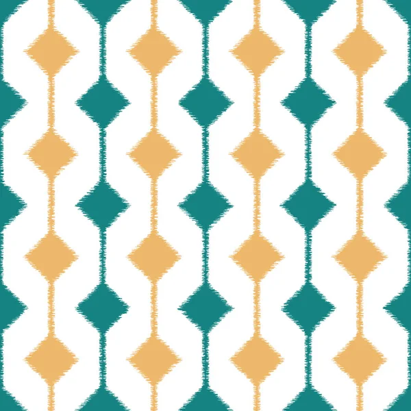 Ikat Striped Seamless Pattern mit Linien und diagonalen quadratischen Formen. Krickente, Gelbe Streifen auf weißem Hintergrund — Stockvektor