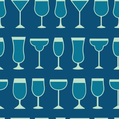 Kusursuz Kokteyl Gözlüklü Arkaplan. Farklı Kokteyl Bardakları 'nın Vektör İllüstrasyonu. Martini-Margarita-Flüt-Şarap-Kasırga-Coupe-Milkshake bardakları. Duvar kağıdı, bayrak, menü için