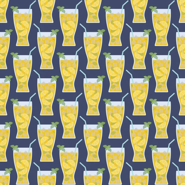 Mojito ya da Limonata Gözlüğü Vektör Kusursuz Şablon. Mojito Gözlüklü Vektör İllüstrasyonu ya da Limonata ile Limonata, Naneli Yapraklar, Buz Küpleri, Kamış. Duvar kağıtları, Menü, Albüm Çizelgesi