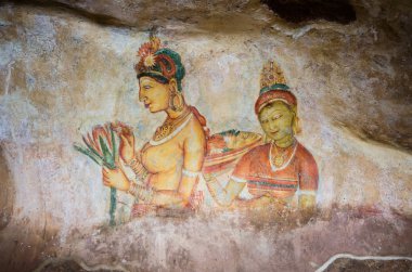 Sigiriya Rock kale, Sri Lanka, ayna duvar freskleri.