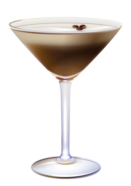 Realistische Vektorzeichnung Von Expresso Martini Glas Auf Weißem Hintergrund — Stockvektor