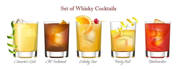 Ensemble Cocktails Whisky Format Vectoriel Arrière Plan Isolé — Image vectorielle