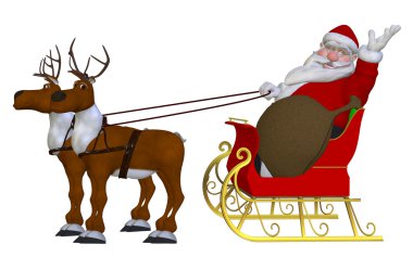 Noel Baba reindeers ve atlı kızak