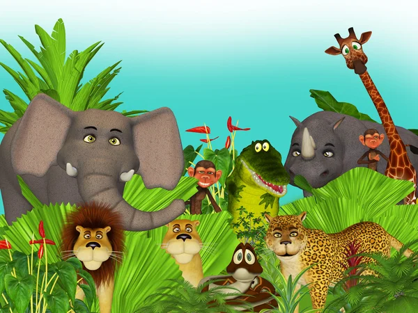 3d dibujos animados animales de la selva salvaje — Foto de Stock