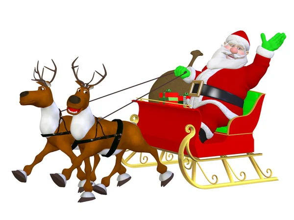 Reindeer sleigh and Santa — Stock Photo, Image