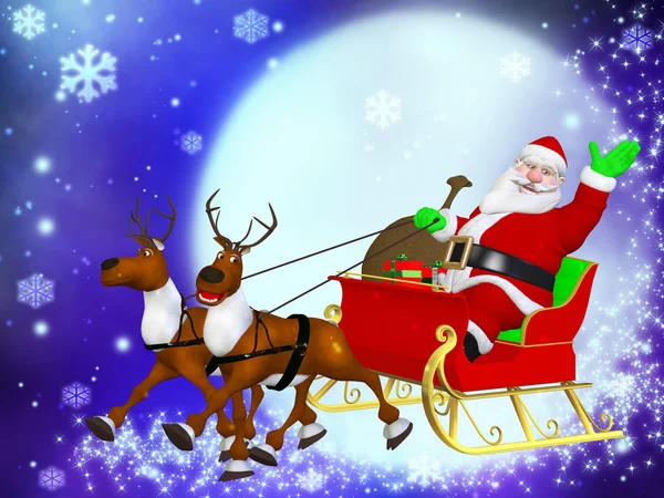 Reindeer sleigh and Santa — Stock Photo, Image