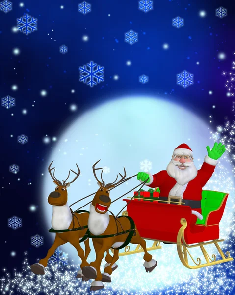 Reindeer sleigh and Santa — Stock Photo, Image