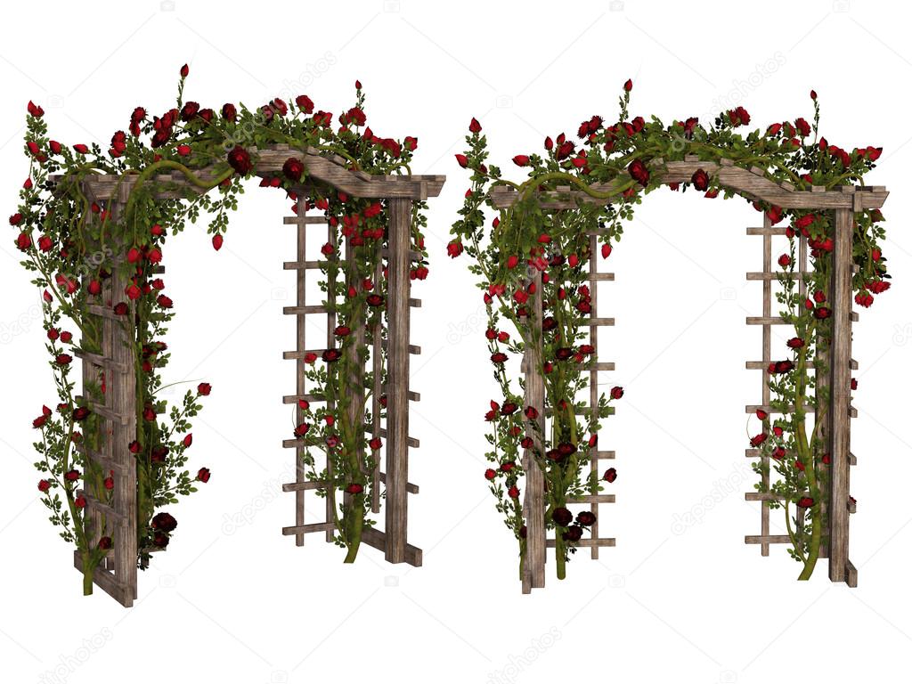 Romantic arbor with  red roses