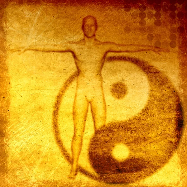 Yin yang sembolü ile Grunge ezoterik arka plan