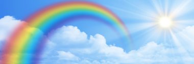 Rainbow on the blue sky banner clipart