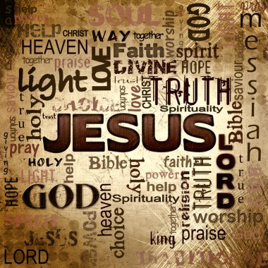 Jesus word cloud, grunge background clipart