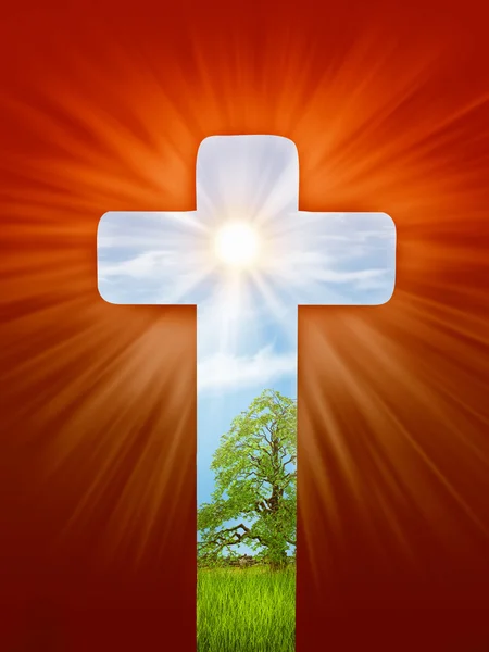 宗教的な図では、クロスは、世の光 — ストック写真