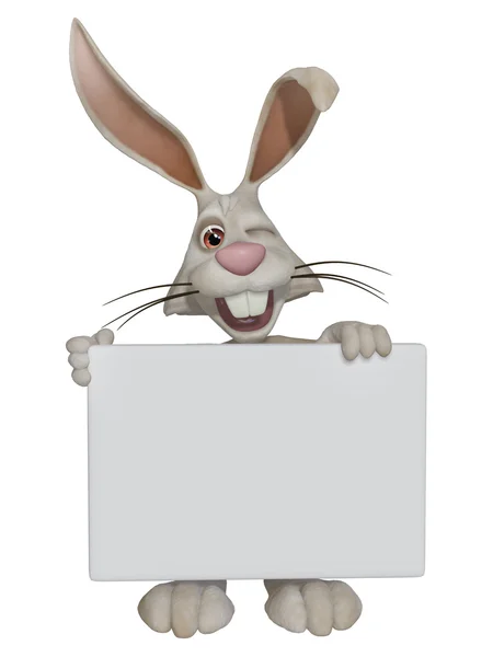 Conejo de Pascua sosteniendo un cartel en blanco — Foto de Stock