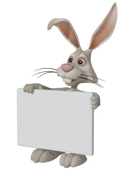 举着空白牌子的复活节兔子 — 图库照片
