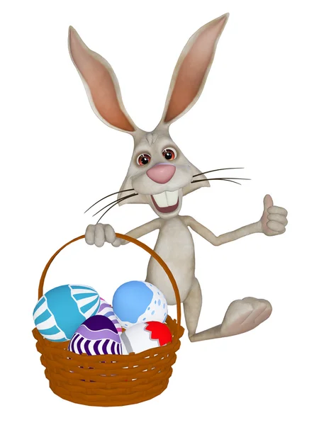Kreslený Velikonoční zajíček s velikonoční vajíčka — Stock fotografie