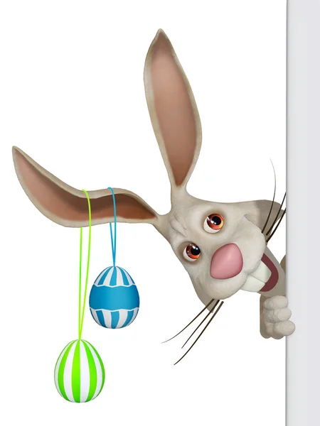 Cartoon Easter  bunny with a blank board — Stock Photo, Image