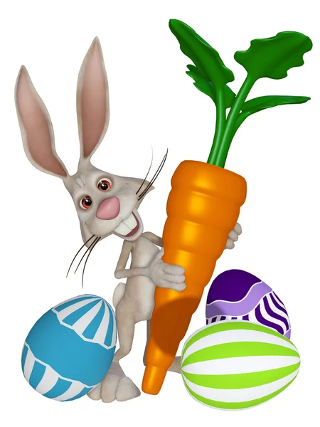 Conejito de Pascua de dibujos animados con huevos de Pascua — Foto de Stock