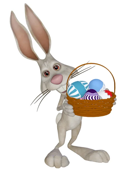 Coelho de Páscoa de desenhos animados com ovos de Páscoa — Fotografia de Stock
