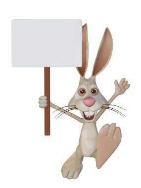 boş bir işareti ile beyaz tavşan çizgi film