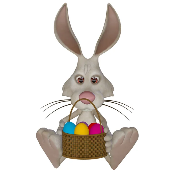 Easter bunny holding a basket with Easter eggs — Stock Photo, Image