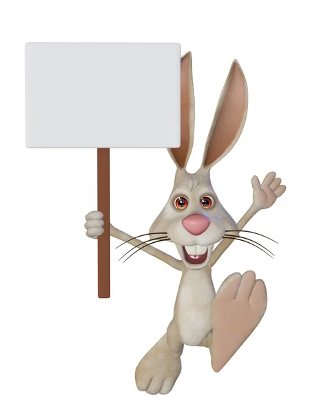 Cartoon white rabbit with a blank sign — Stock Photo, Image