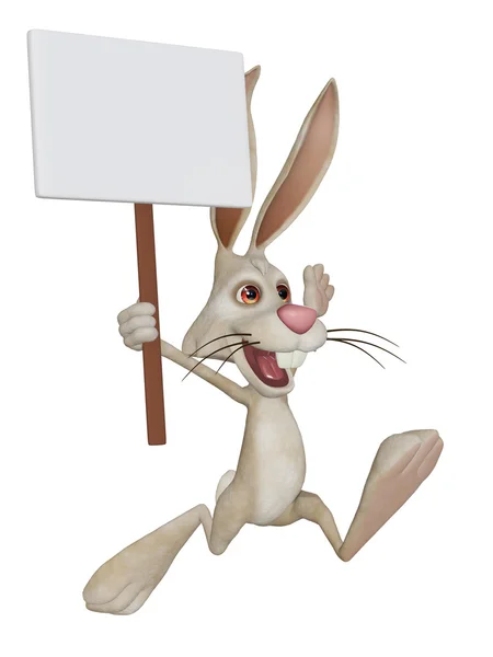 Cartoon white rabbit with a blank sign — Stock Photo, Image