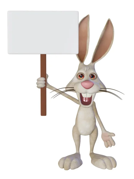 Cartoon white rabbit with a blank sign — Stock Photo, Image