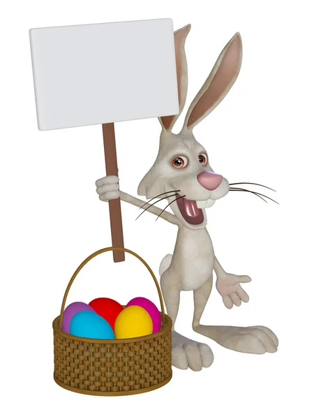 Cartoon white rabbit with a blank sign — Stock Photo, Image