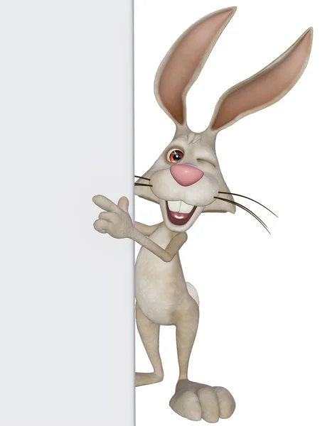 Cartoon  easter bunny with a blank text area, board — Stock Photo, Image