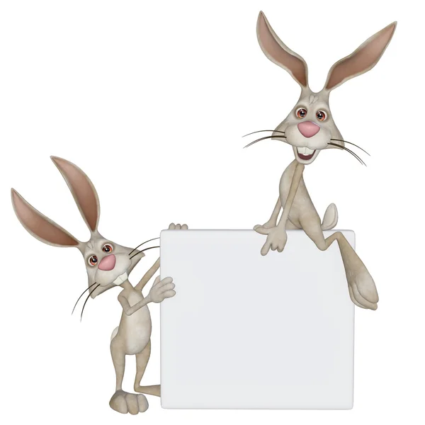 Easter bunnies, rabbits  with a blank frame — Stock Photo, Image