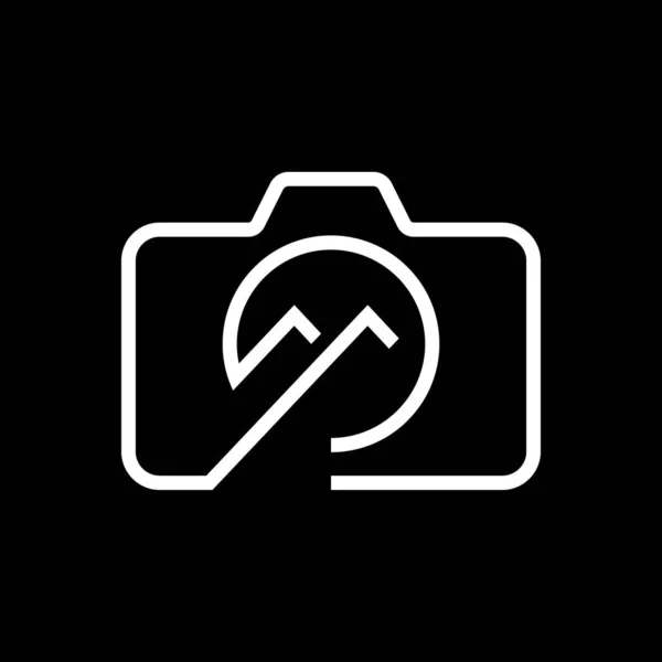 Landskap Fotografering Logotyp Ikonen Med Kamera Och Mountain Concept Kreativ — Stock vektor