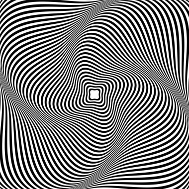  İllüzyon soyut siyah ve beyaz dairesel desen. Girdap hareketi yanılsaması. Görsel bozulma etkisiyle geometrik desen. Optik yanılsama. İşlem sanatı.