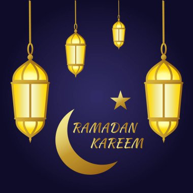  Arapça Şablon Tasarımı 'nda Ramazan Kareem. Tebrik kartı posteri ve afişi için vektör illüstrasyonu.