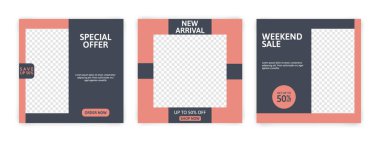 Sosyal medya şablonu için düzenlenebilir pankart seti. Sosyal medya paylaşımı ve internet reklamları için uygun. Fotoğraflı vektör illüstrasyonu.