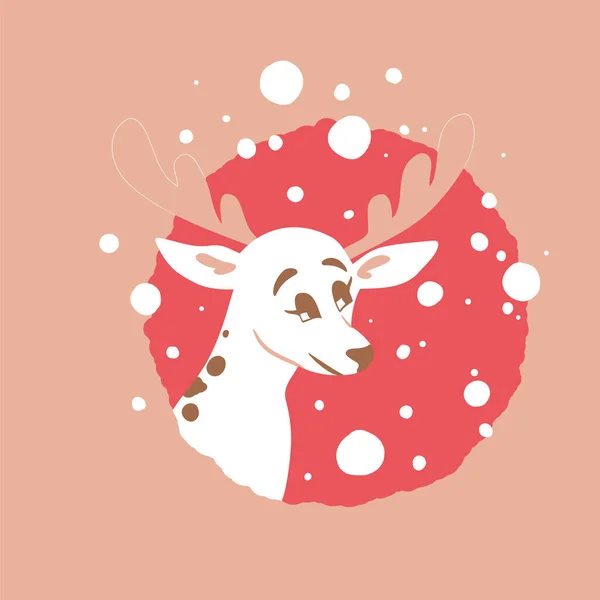 Poster with head wof cute christmas deer under the snow — Stock Vector